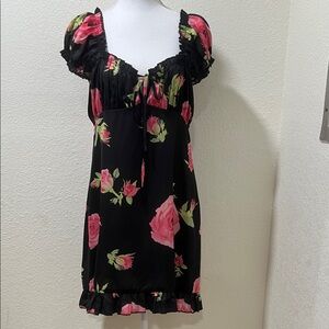 CURRENT MOOD Elegant Black Dress with Pink Floral Design